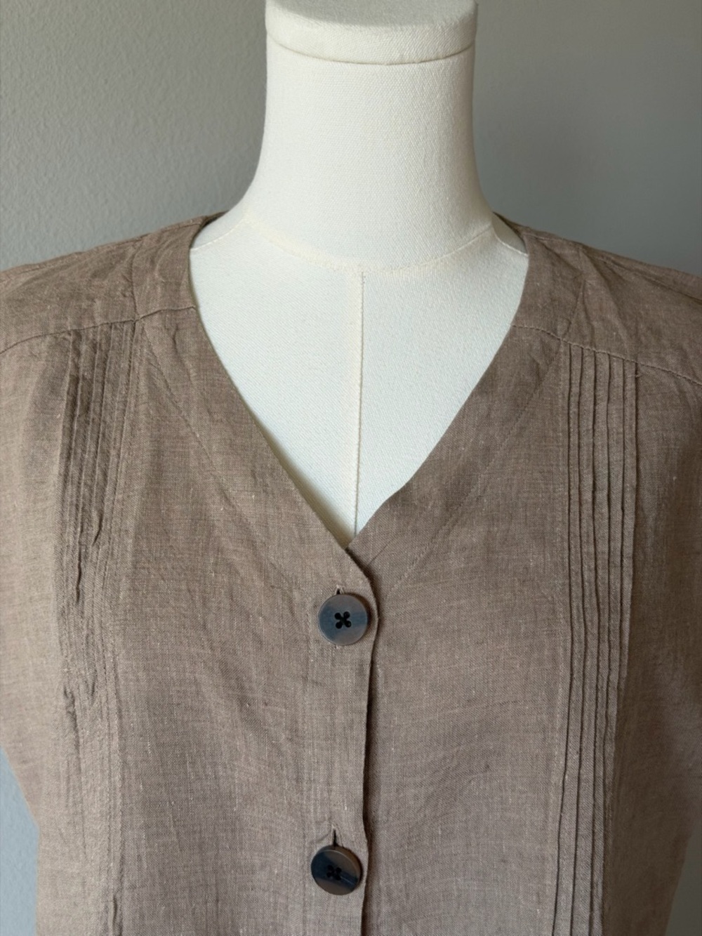 J. Jill Button Down Mini Linen Dress in Beige Neutral Tone / Boho Minimalist-XS - Picture 4 of 15